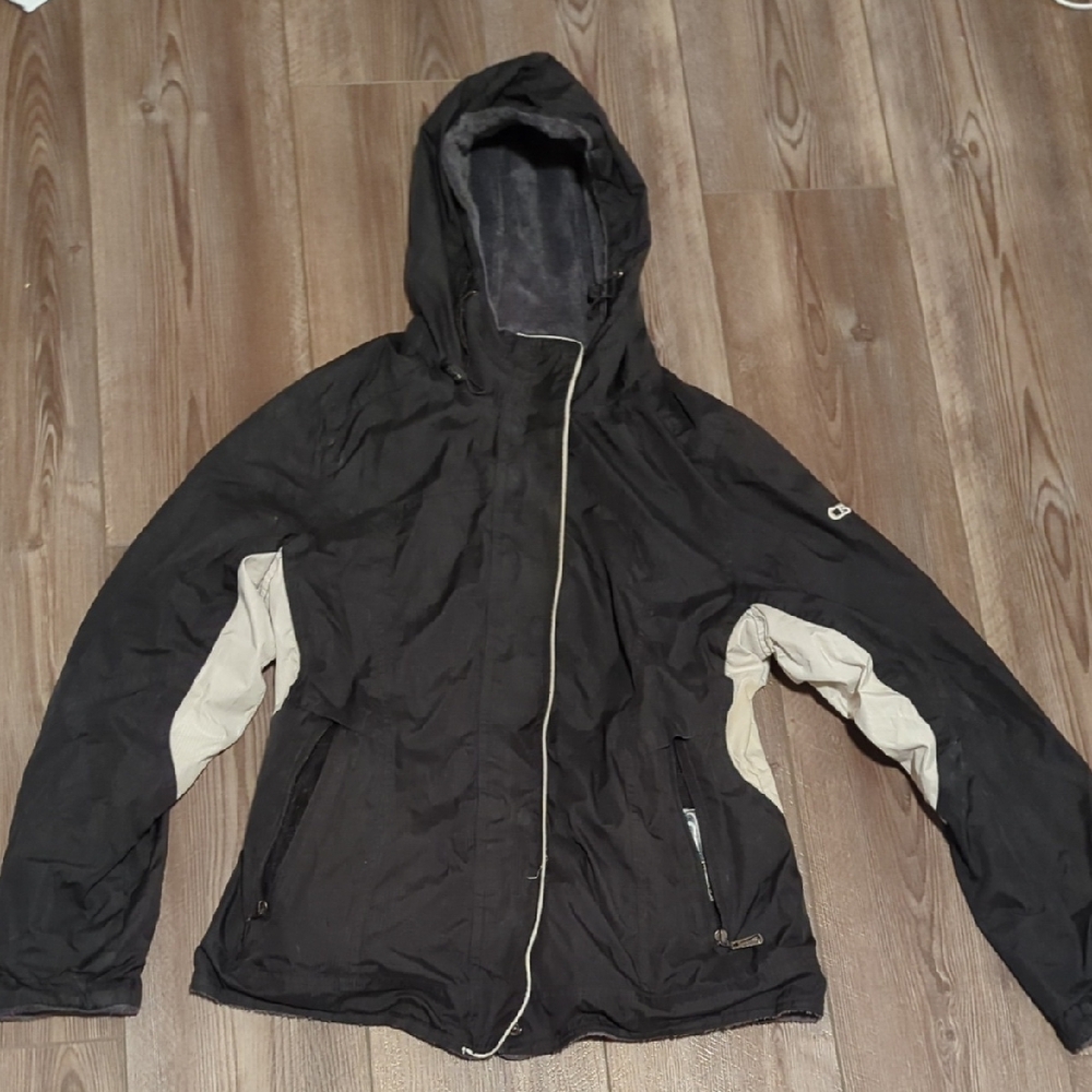 Women's Black and Tan Hooded Raincoat